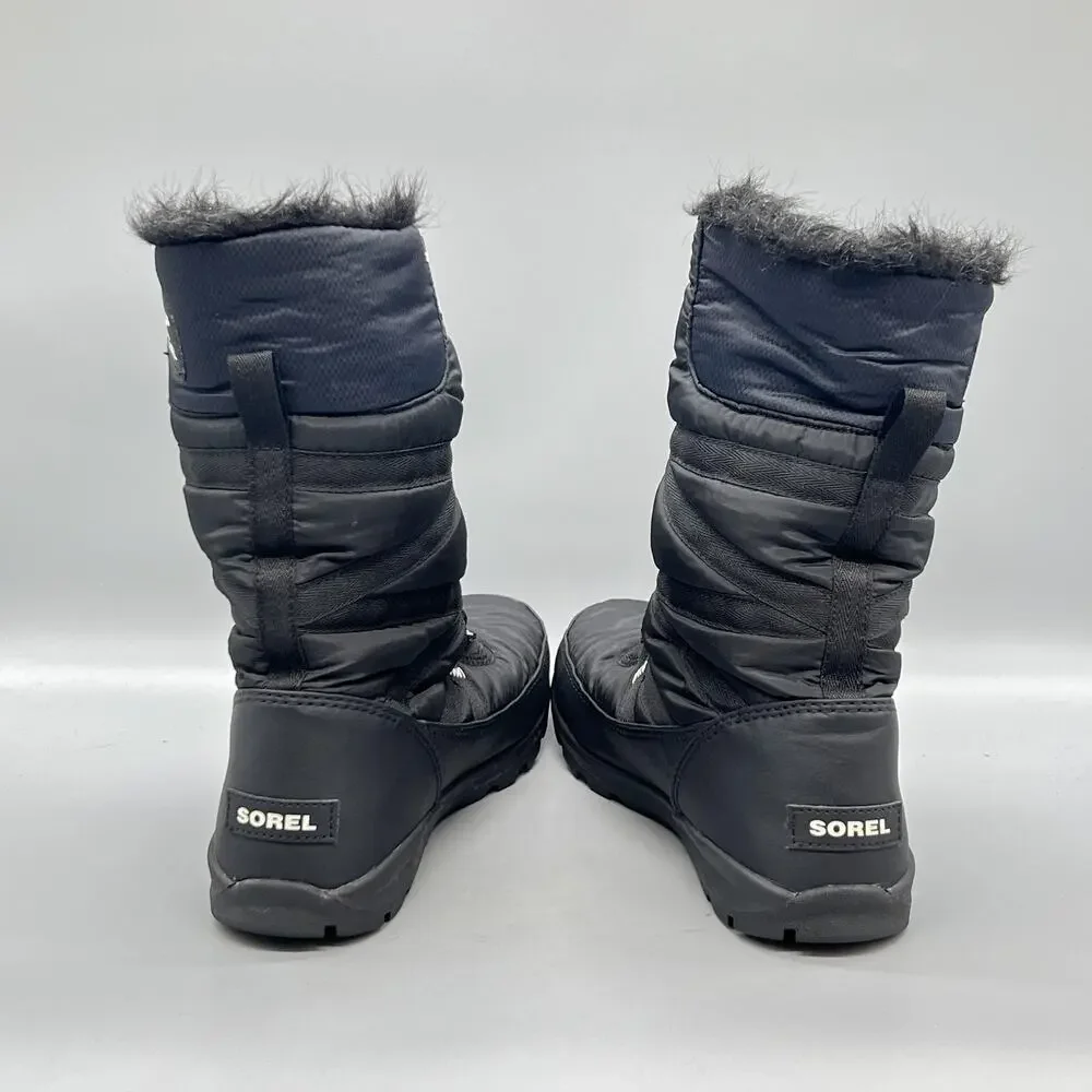 Sorel Boots Womens 9.5 Black Nylon Waterproof Mid Calf Faux Fur Snow Shoes
